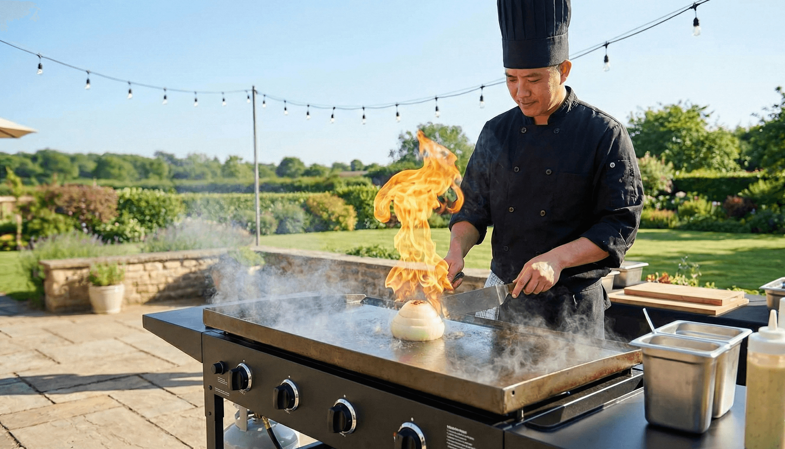 a hibachi chef coooking