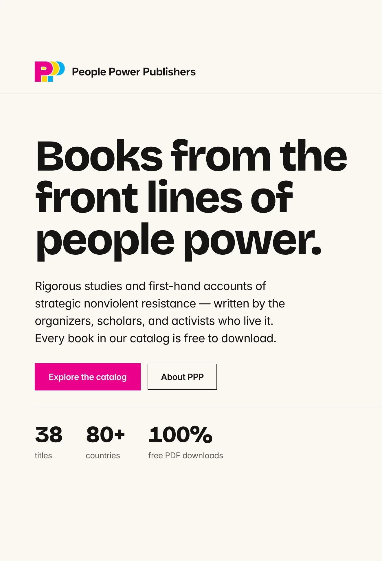People Power Publishers home page with the headline
