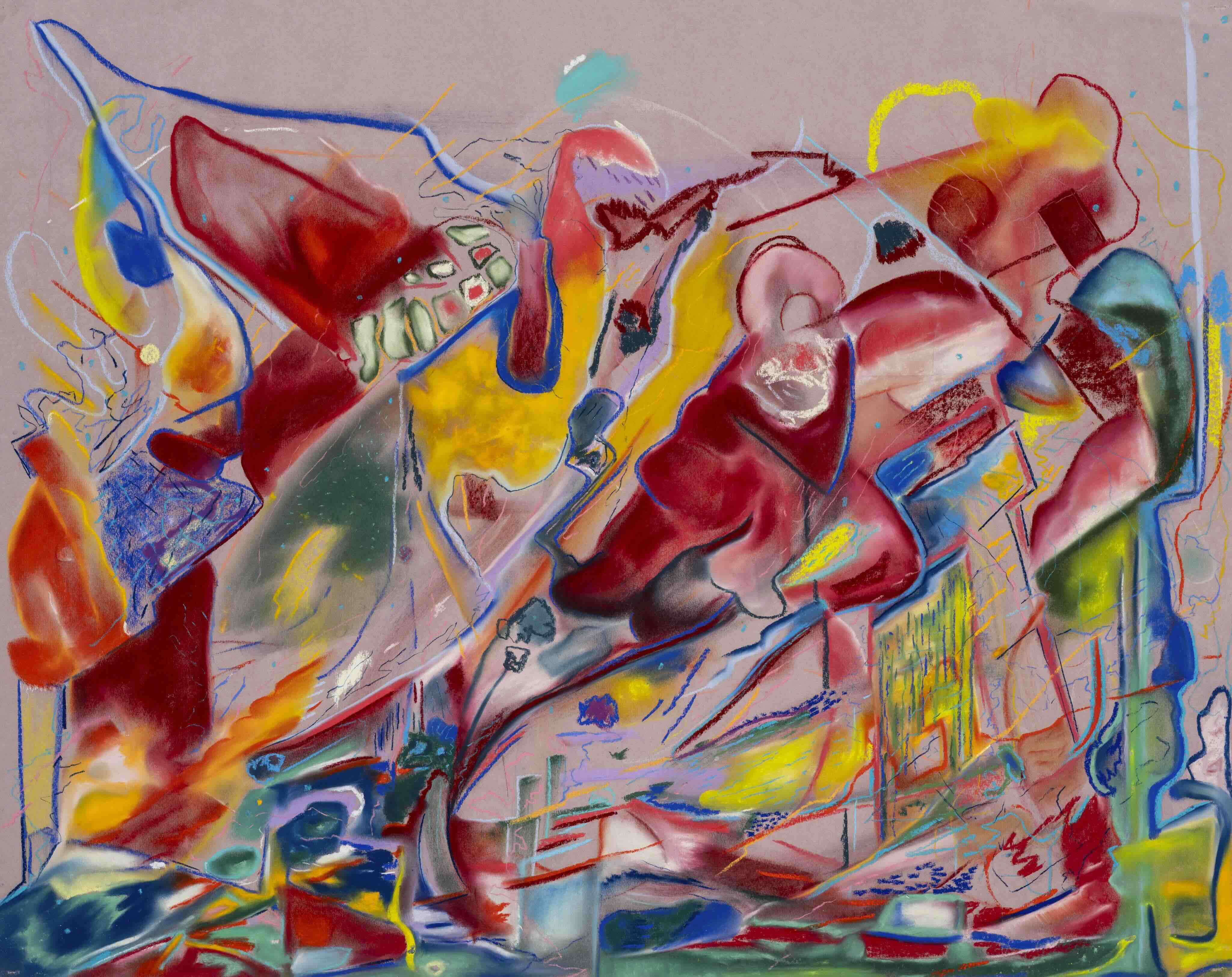 Girdiğim kapıdan çıktım (From the door I entered, I left), 2025. Pastel on paper, 33 x 41 inches (83.82 x 104.14 cm).