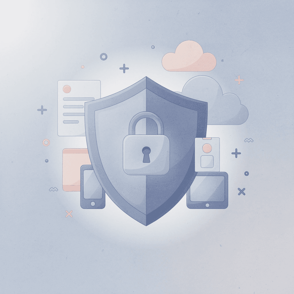 Shield protecting objects representing ooShirts solving corporate apparel challenges