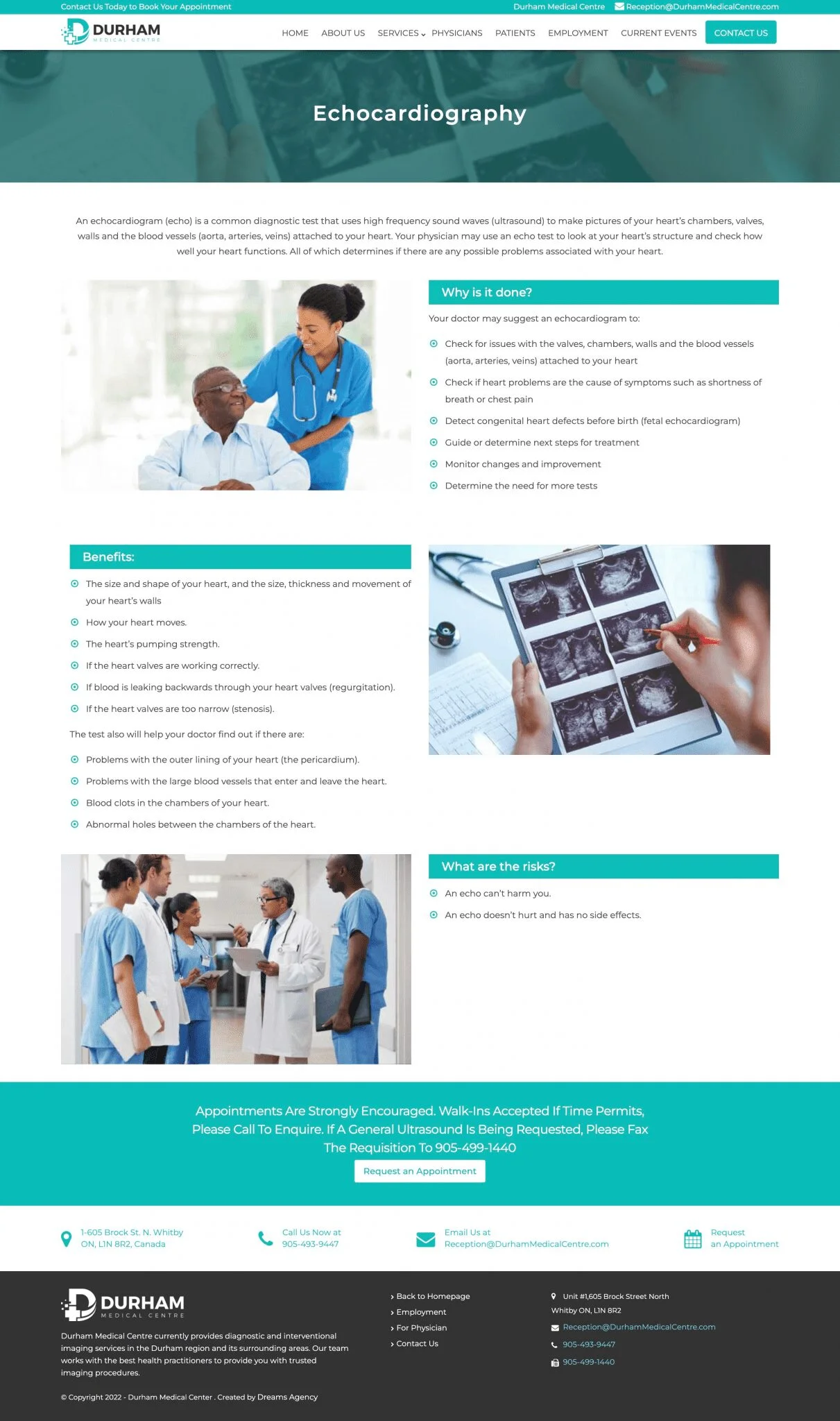 Echocardiography Page For Durham Medical Centre website developed & designed by Dreams Agency Mississauga, Ontario