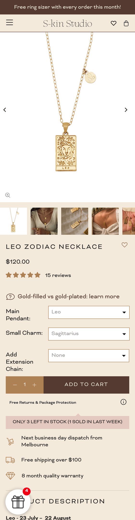 Jewelry product options include: necklace, pendant, chain for Leo Zodiac Necklace in 18K Gold Filled | Minimal Gold Jewelry from S-kin Studio Jewelry.