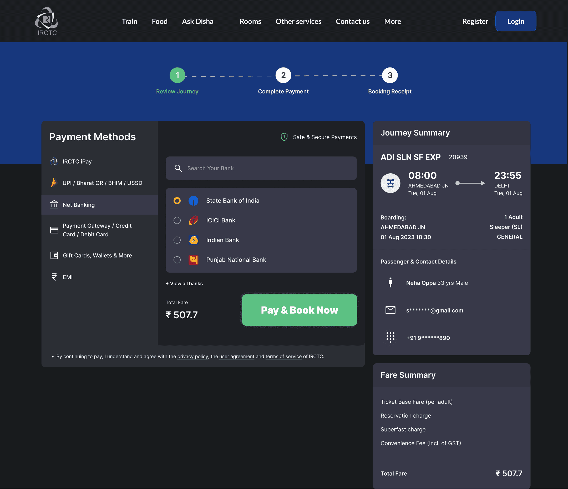 IRCTC after, booking flow
