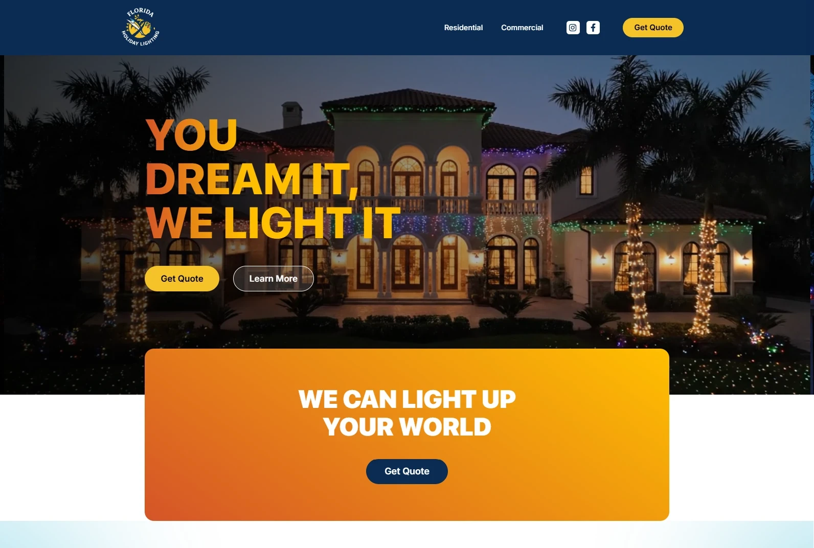 Florida Holiday Lights website design preview – vibrant holiday lighting service web design by RJP.design Web Design Agency NYC, showcasing professional residential and commercial lighting installations.