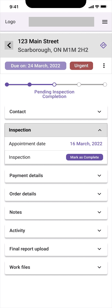 Wireframe / Order detail page - mobile