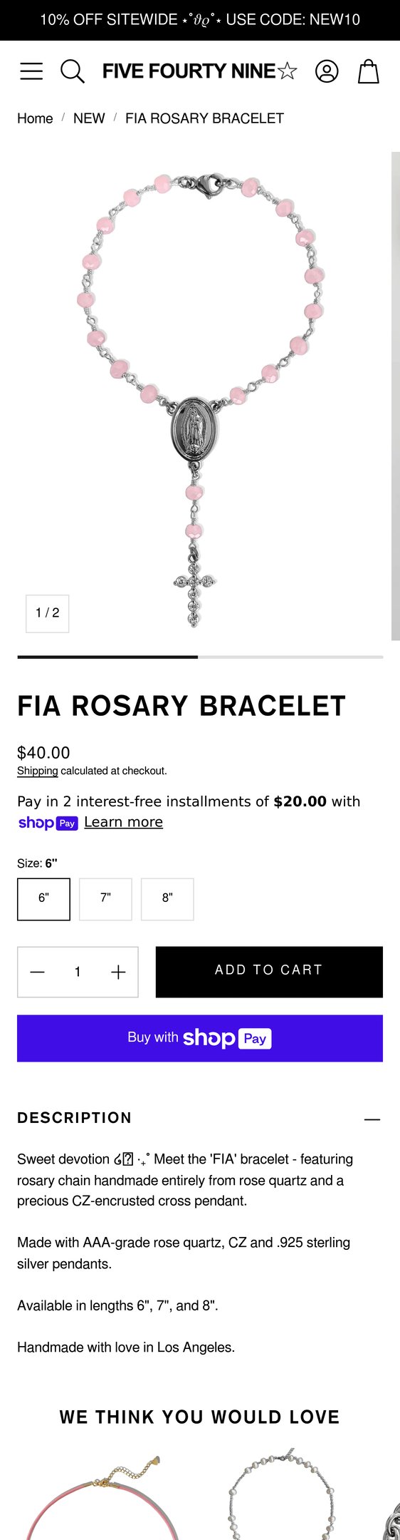 Jewelry product options include: bracelet, pendant, chain for FIA ROSARY BRACELET from FIVE FOURTY NINE.