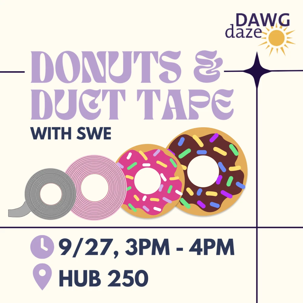 A graphic of donuts and duct tape for an event.