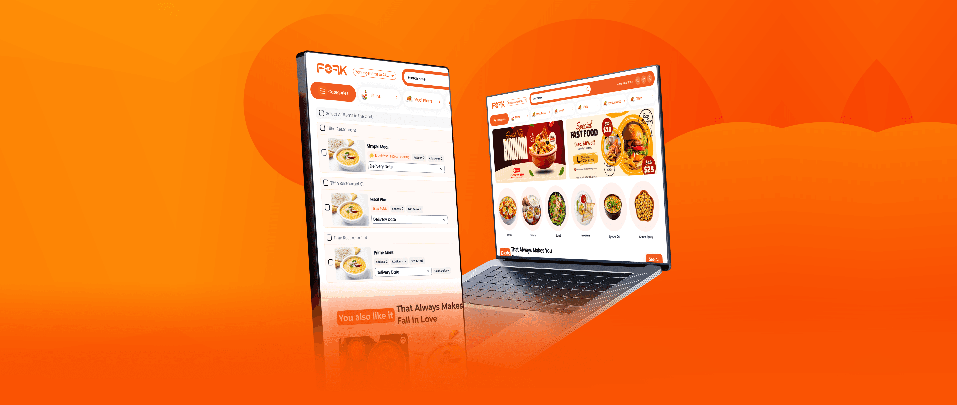 Fork – Tiffin Ordering & Restaurant Booking App UI Cover Design
