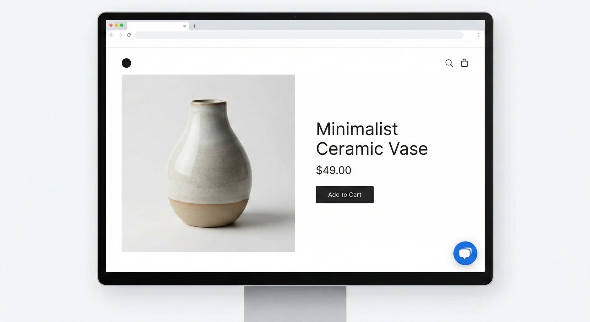 Live chat bubble on a product page, ready for customer questions