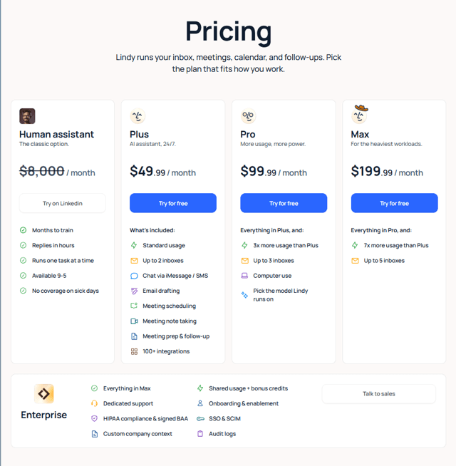 Lindy pricing