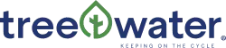 Logo Tree Water avec un arbre vert intégré à la lettre « o » et le slogan « Keeping on the Cycle ».