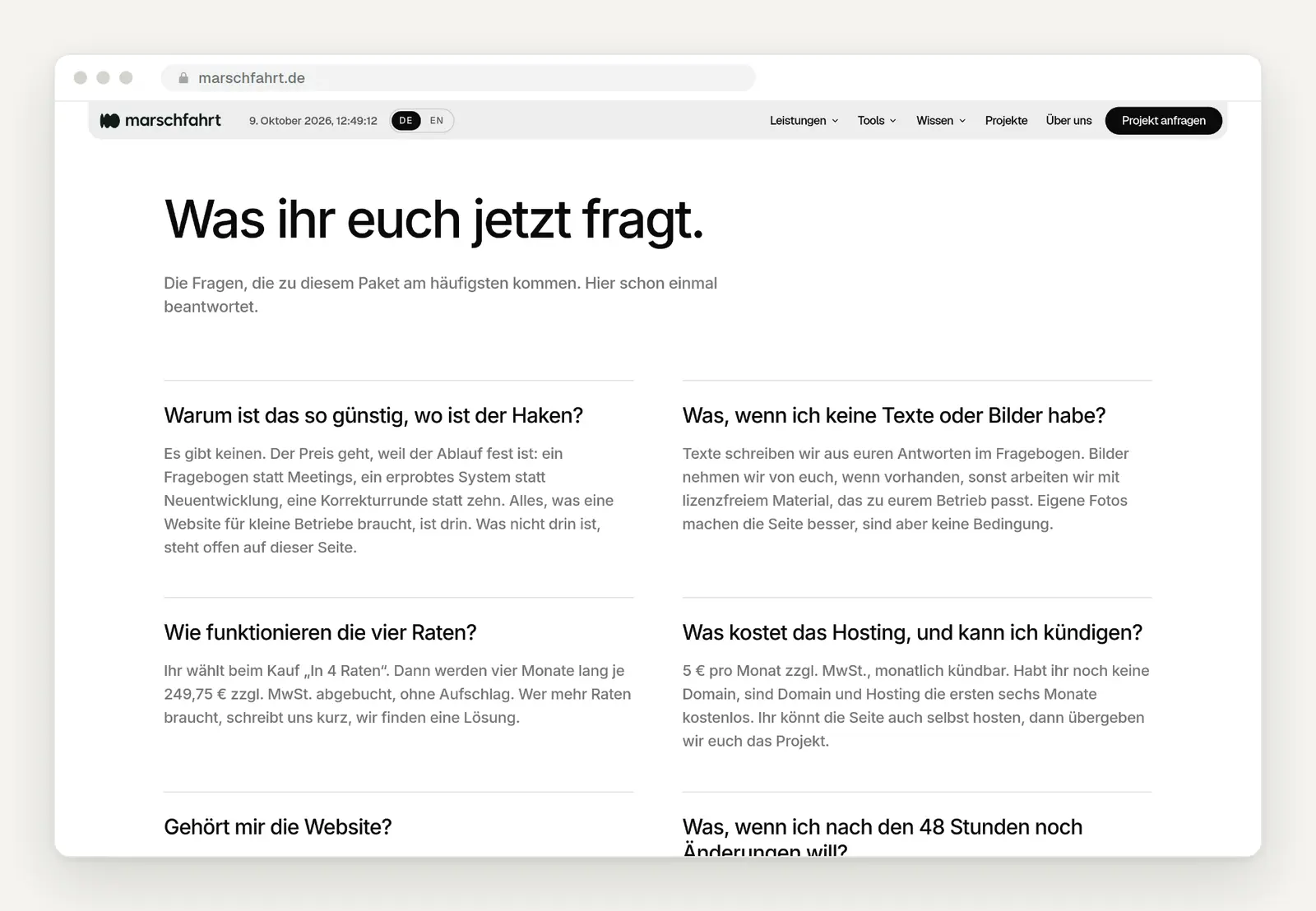 Häufige Fragen auf einer Landingpage in Kundensprache