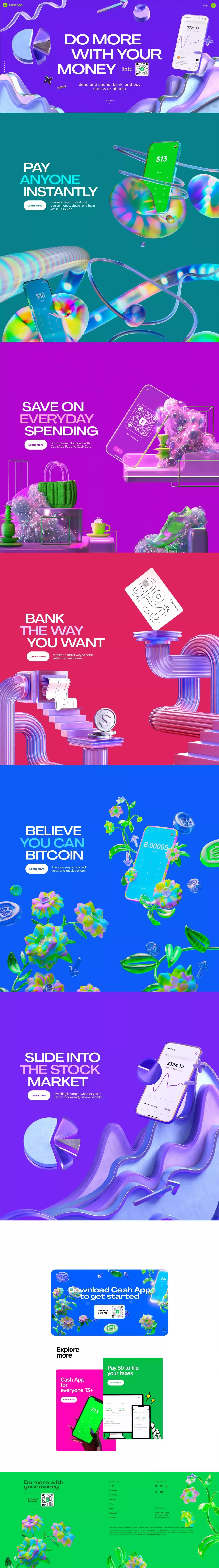 Cash App - Do more with your money landing page screenshot showcasing Tech and Finance design