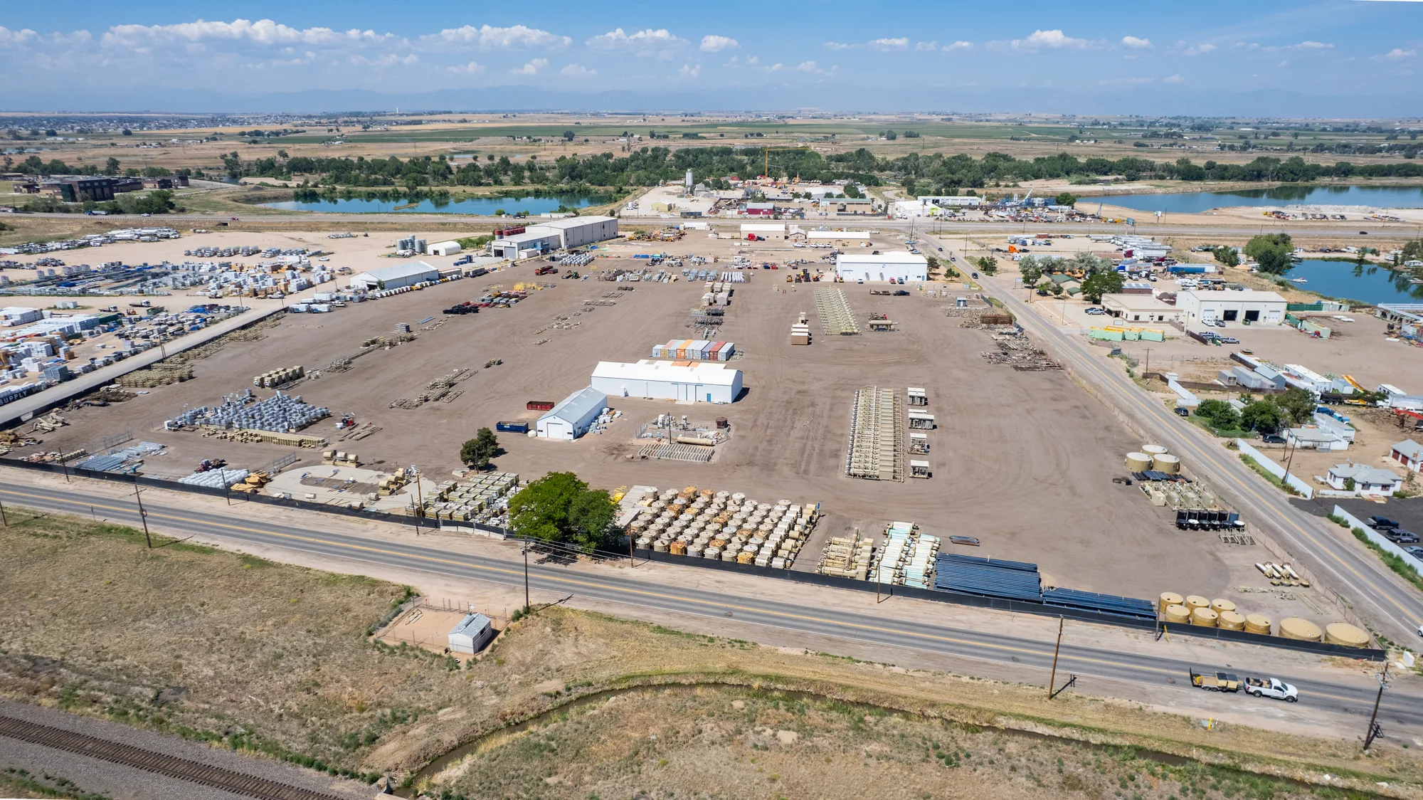 Aerial view of the industrial outdoor storage site at 12628, 12706, 12750 WCR 4, Brighton, CO