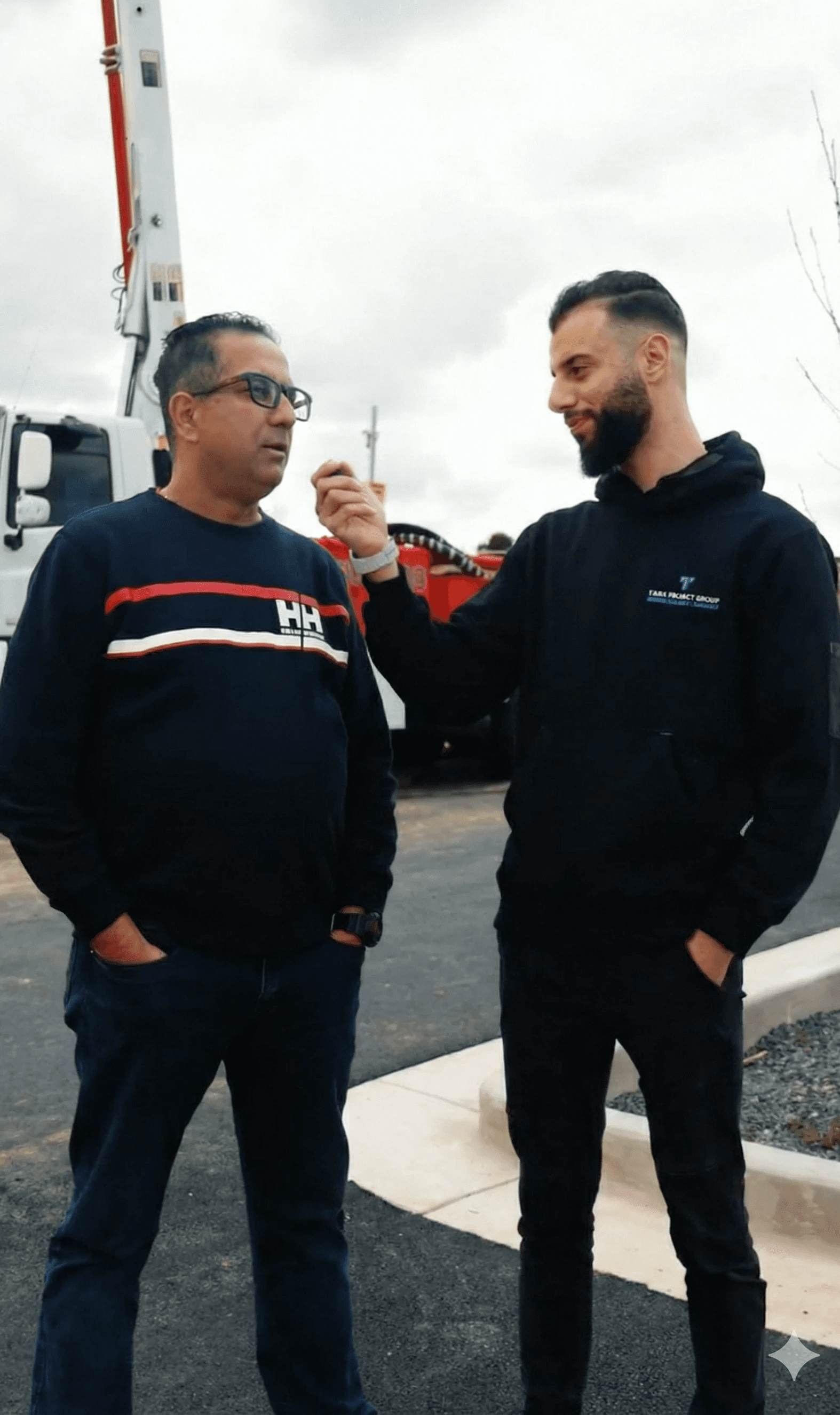 Minimalist white villa with palm trees and infinity pool, shown in a premium real estate mobile mockup.