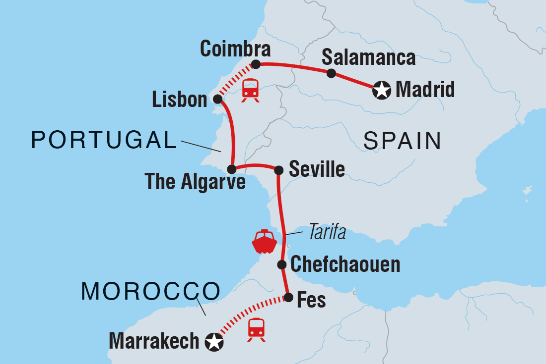 Madrid to Marrakech Tour Map