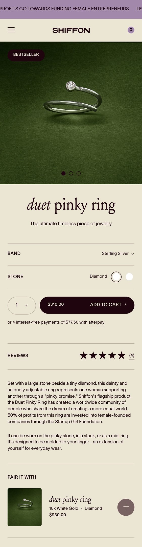 Jewelry product options include: ring for Duet Pinky Ring from SHIFFON.