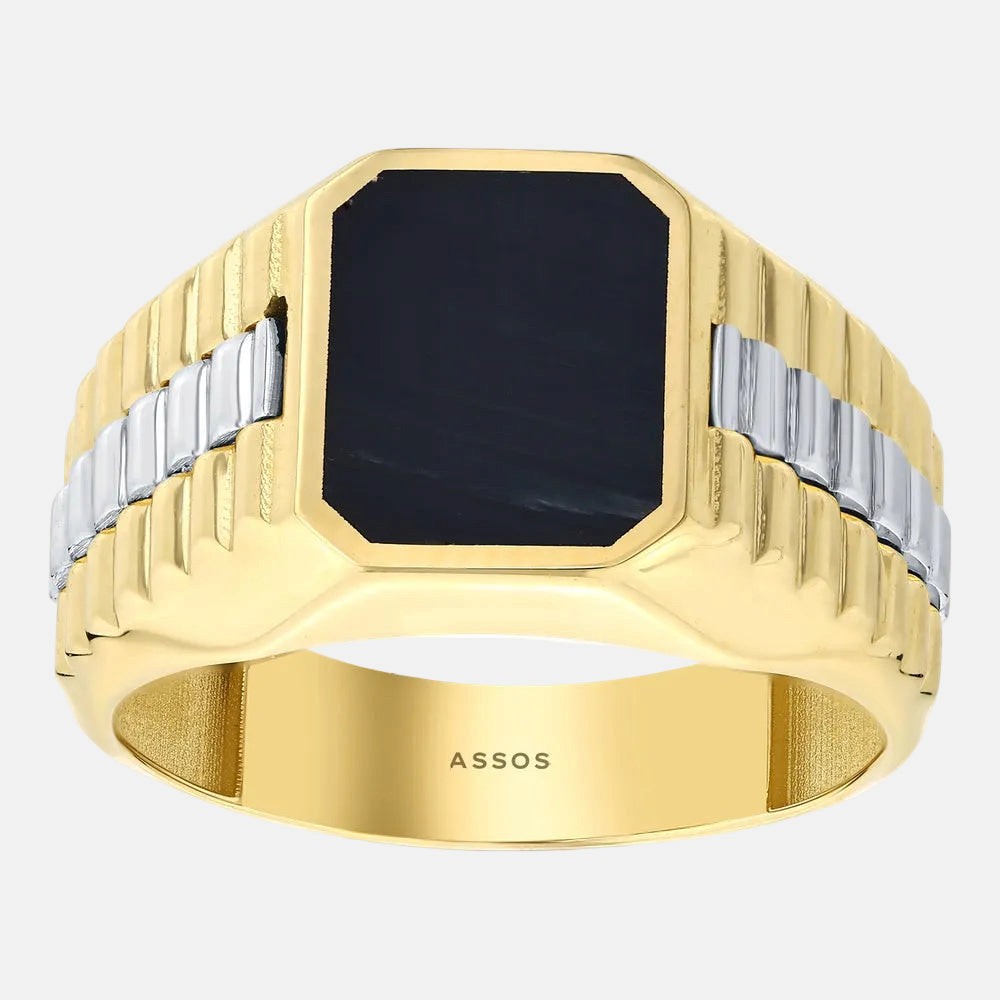 Assos Pırlanta 14 Ayar Altın Siyah Taşlı Şık Erkek Yüzük