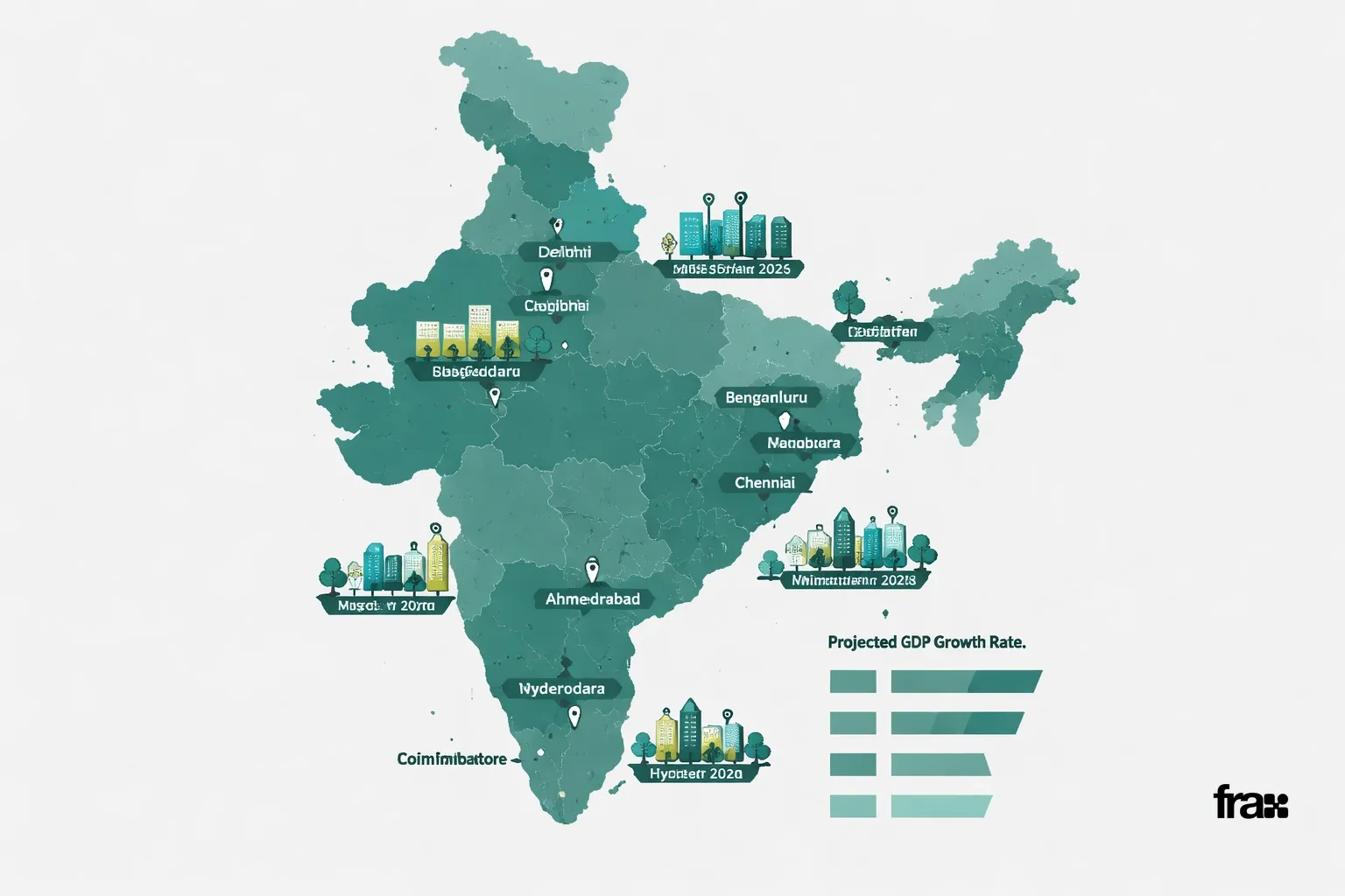 Visual representation of India's state GDP growth in 2026, showing high-growth regions, secondary cities, and factors driving economic expansion.