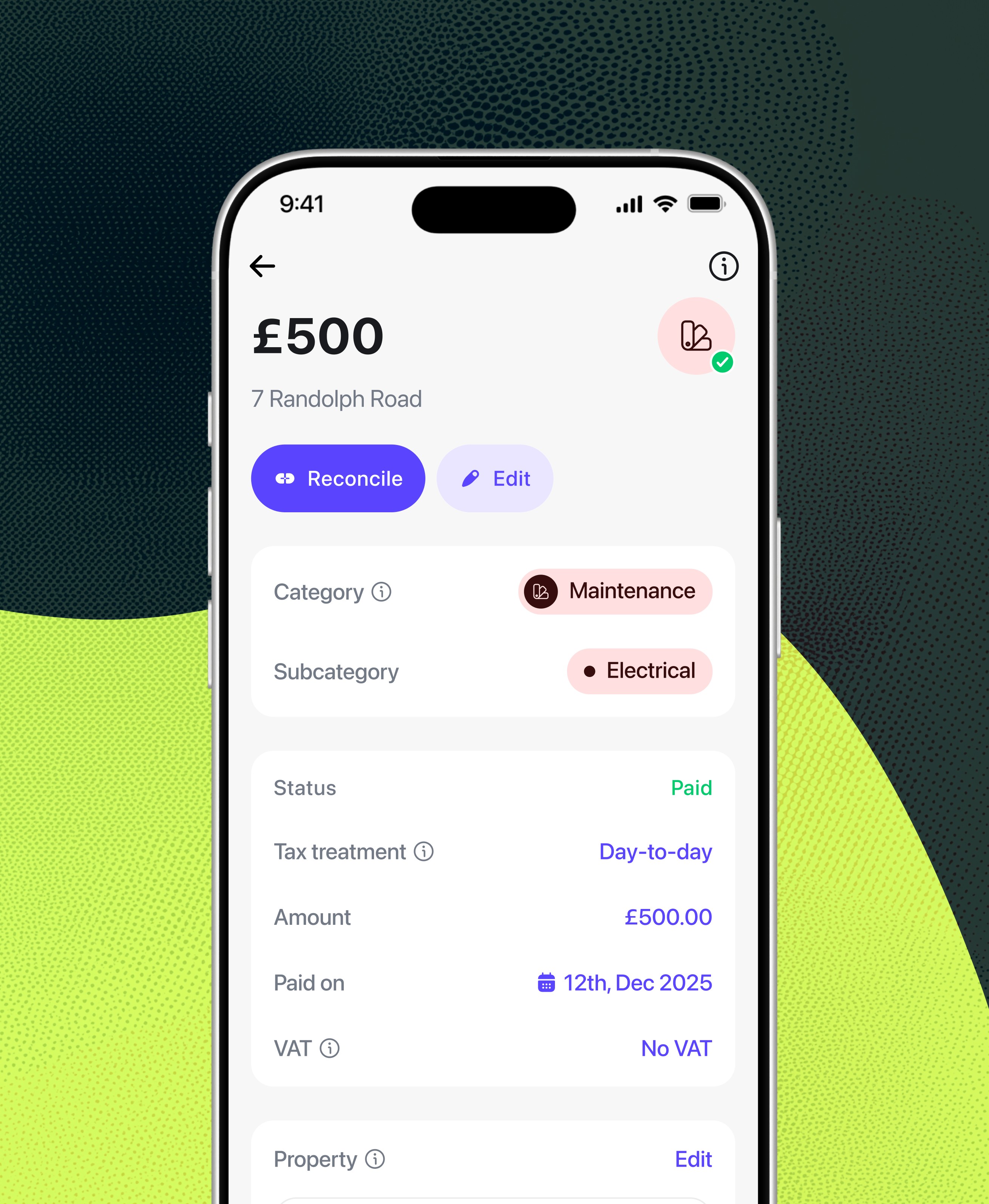 August landlord expense tracking app showing property costs and receipt attachments