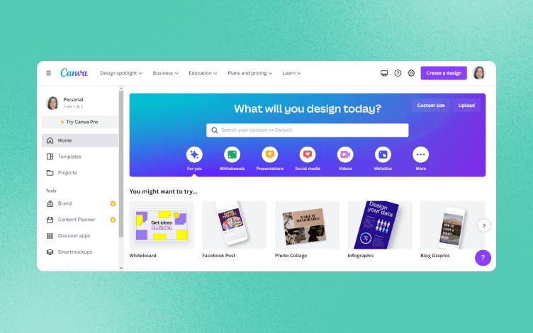 canva homepage
