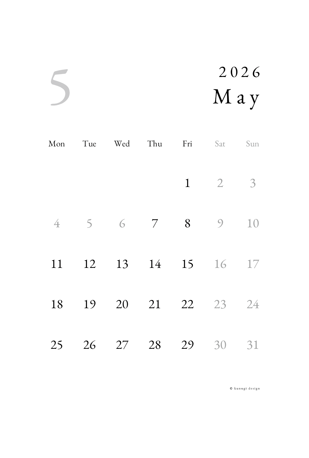 2026年5月カレンダー