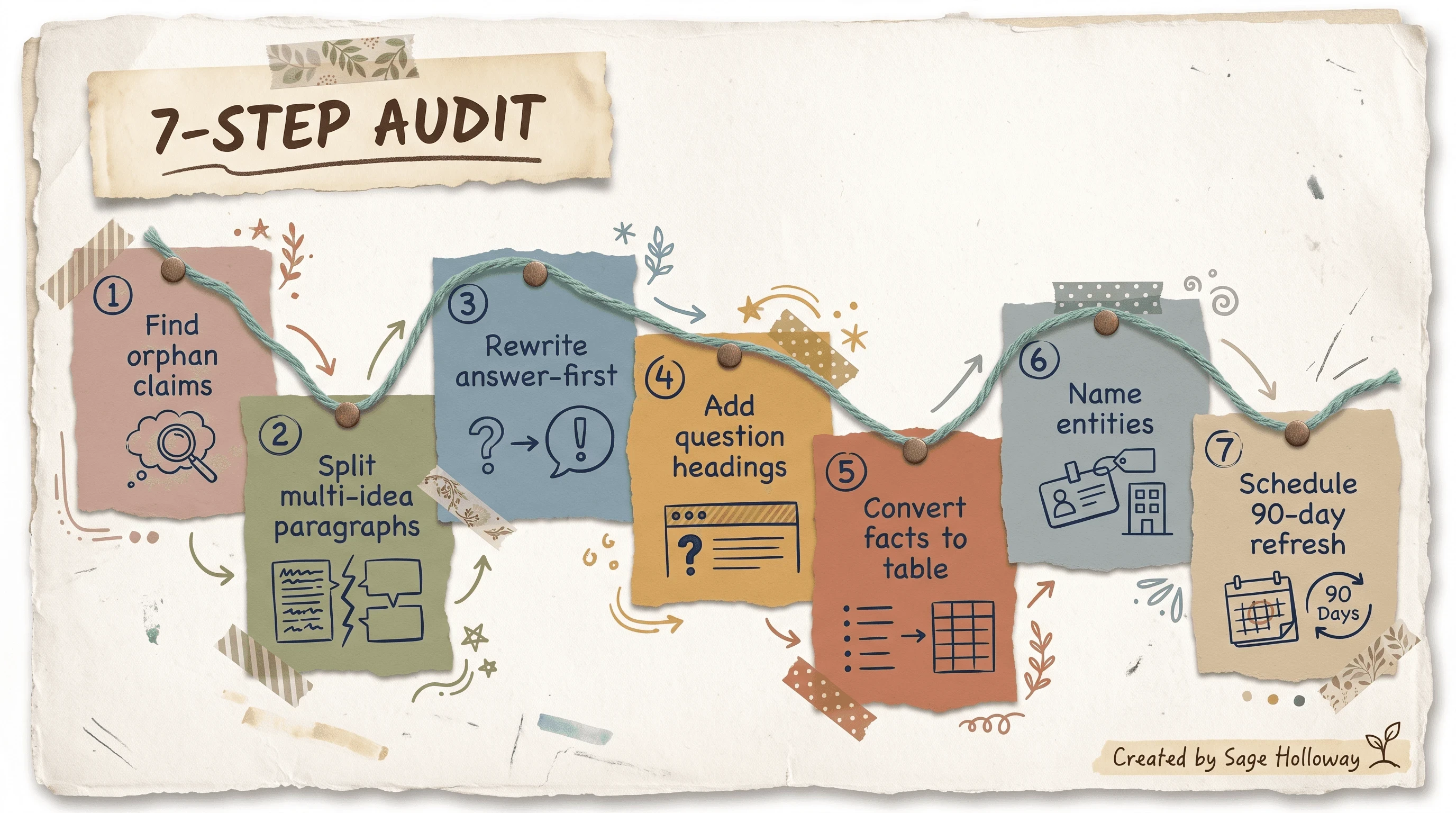 Scrapbook seven-step flowchart for auditing a page for LLM extractability