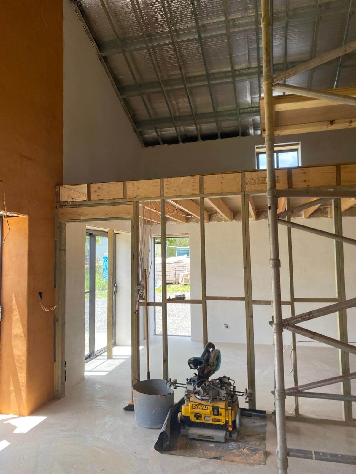 A photo during the installation of the hempcrete blocks.