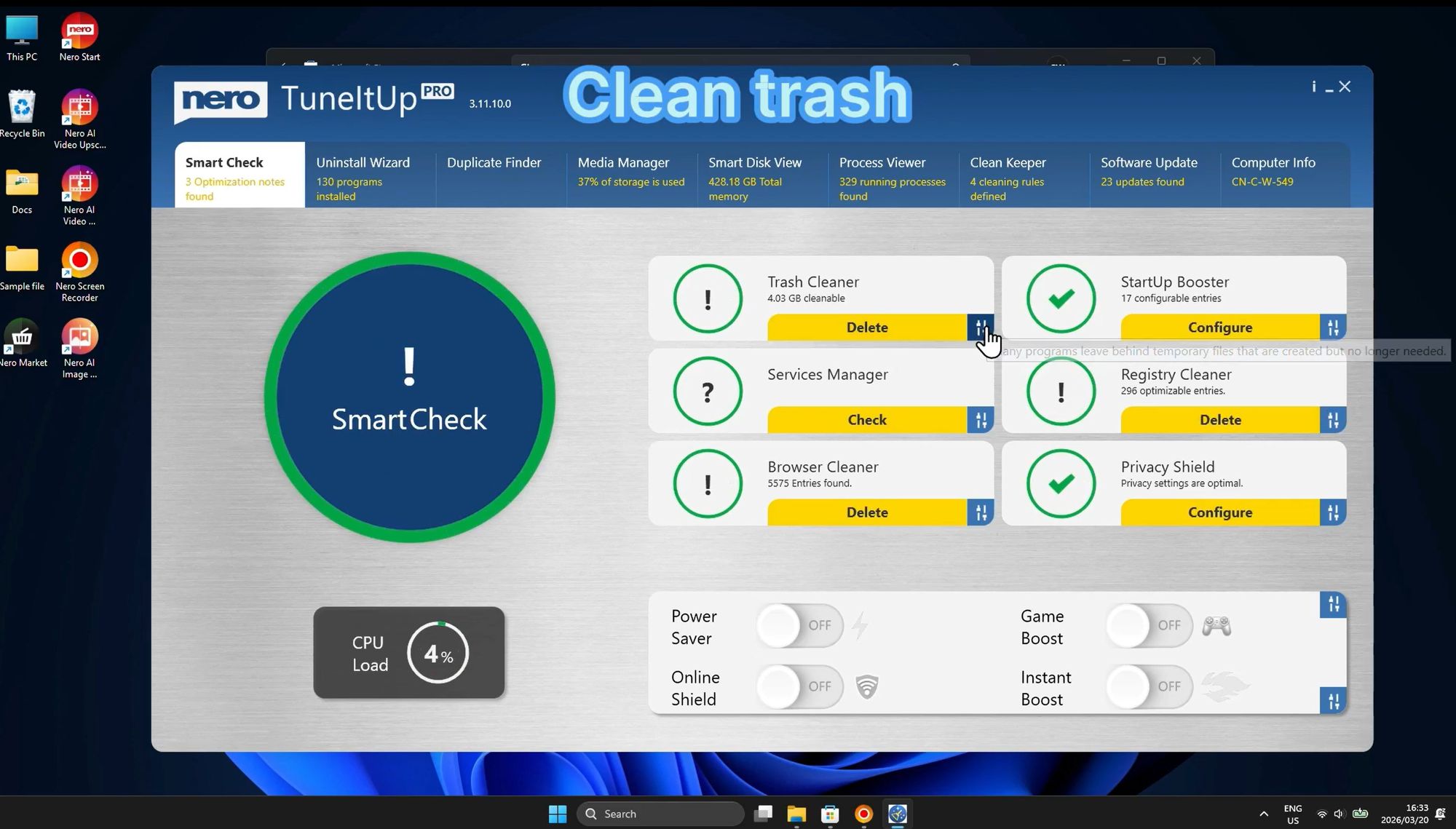 System Optimization Interface