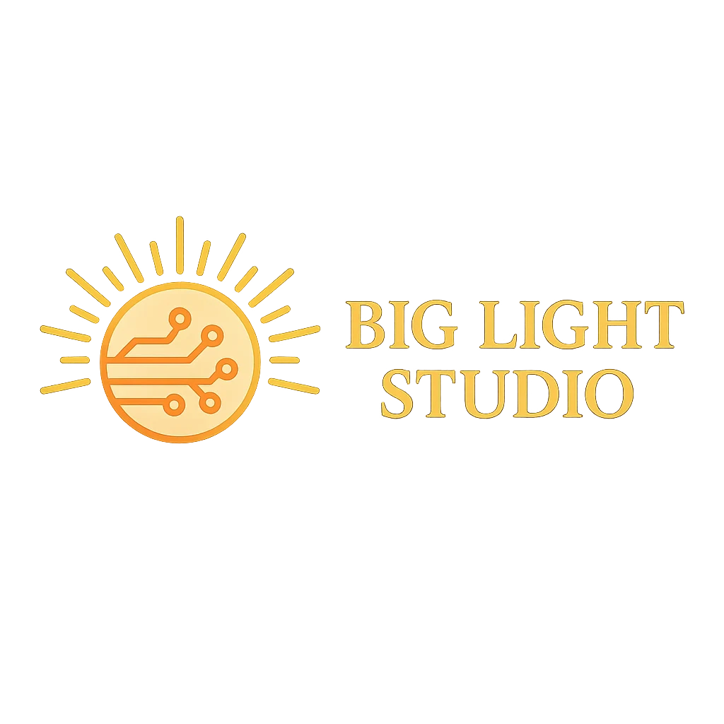 Logo: a techy sunshine followed by text - Big Light Studio