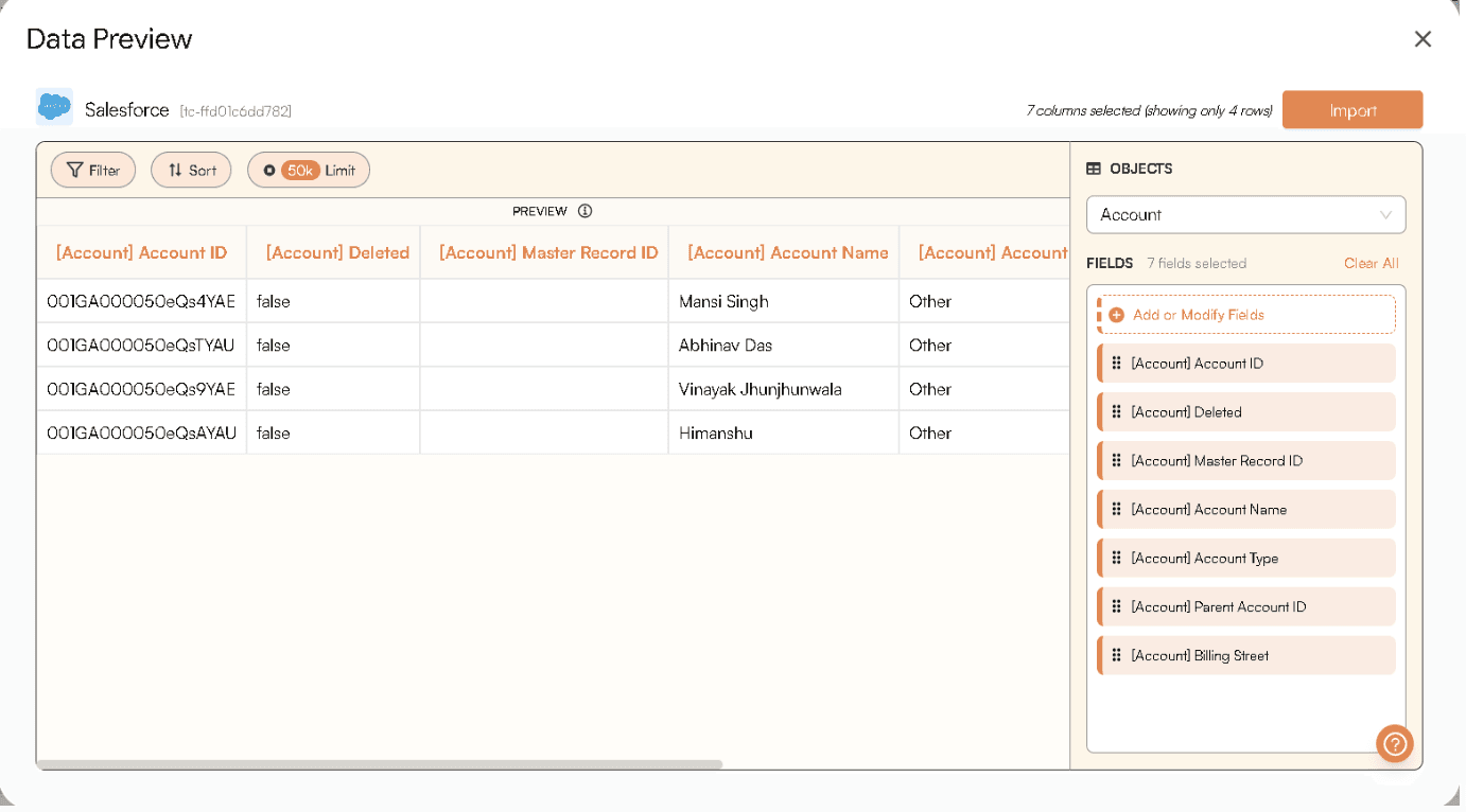 Preview Salesforce data using Superjoin