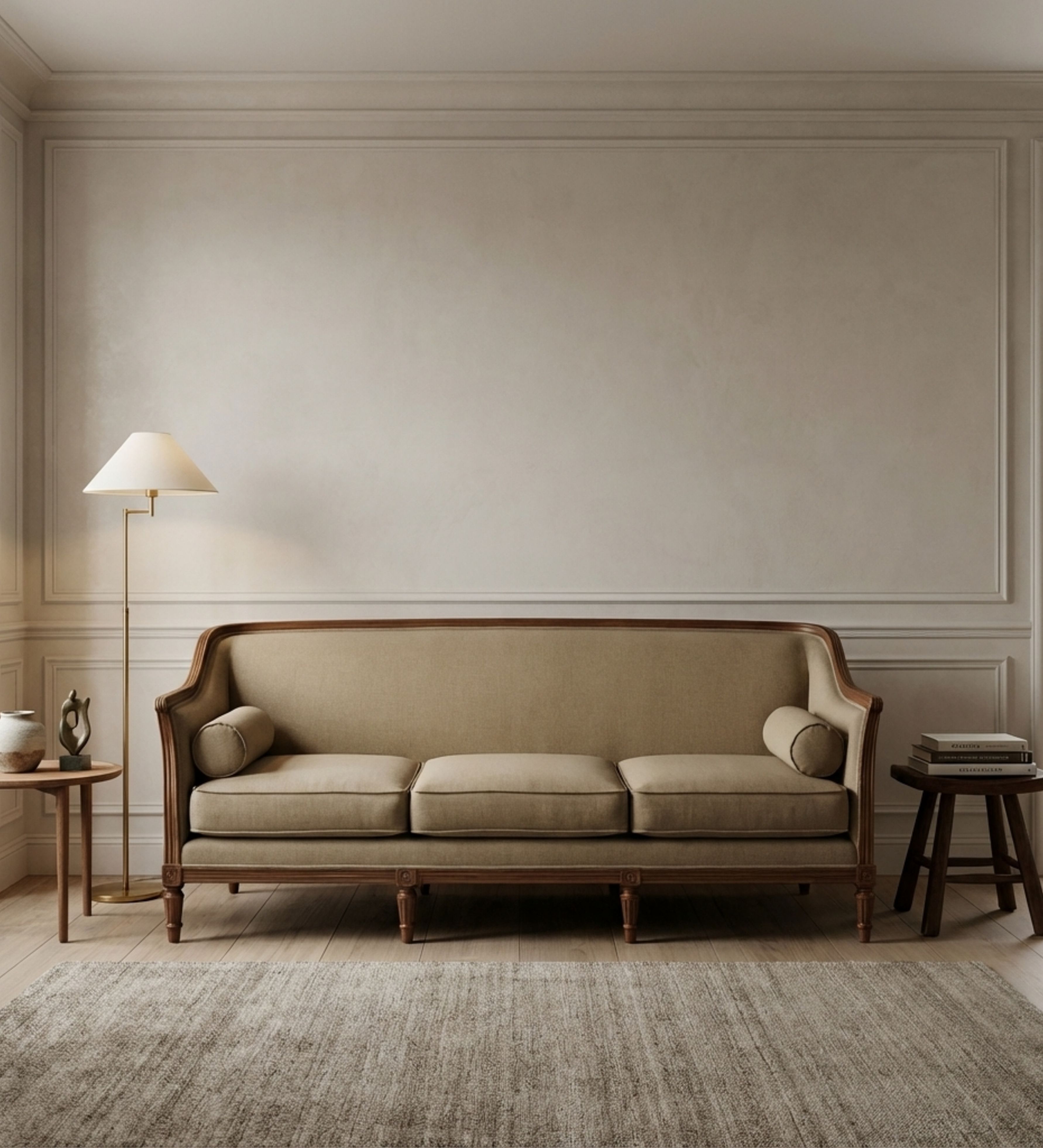 Plum velvet 3-seater with channel tufting and gold-toned legs.