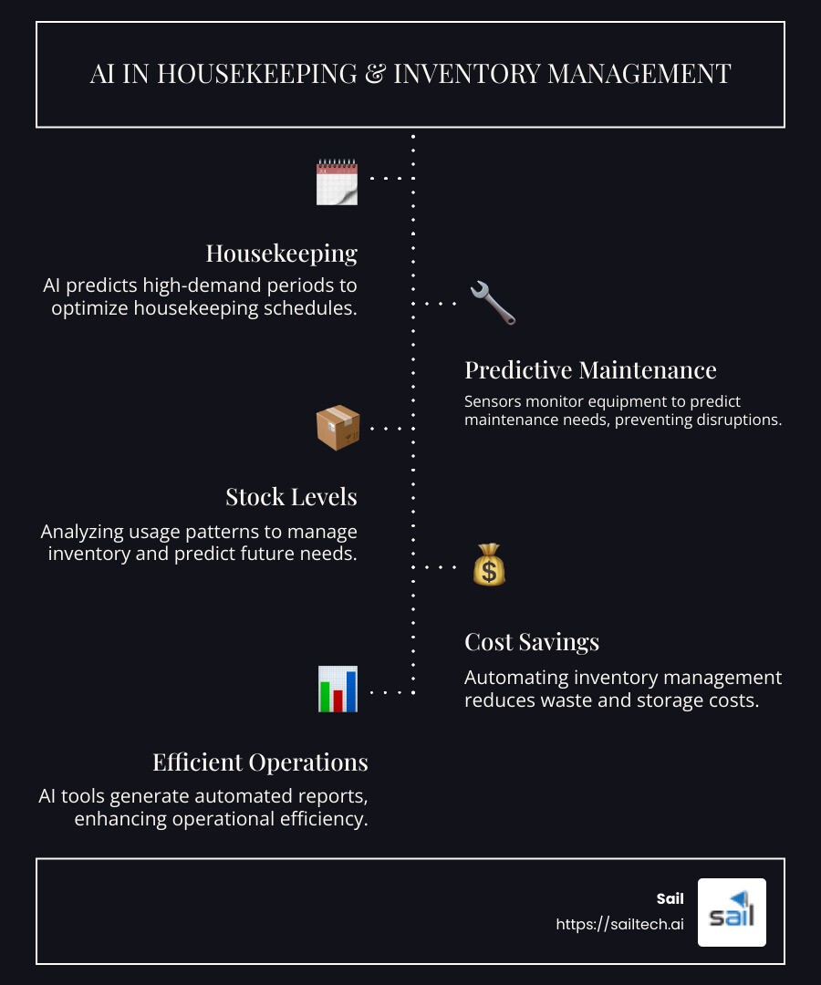 AI improves operational efficiency by predicting maintenance needs and optimizing inventory levels. - ai in hotel booking optimization infographic infographic-line-5-steps-dark