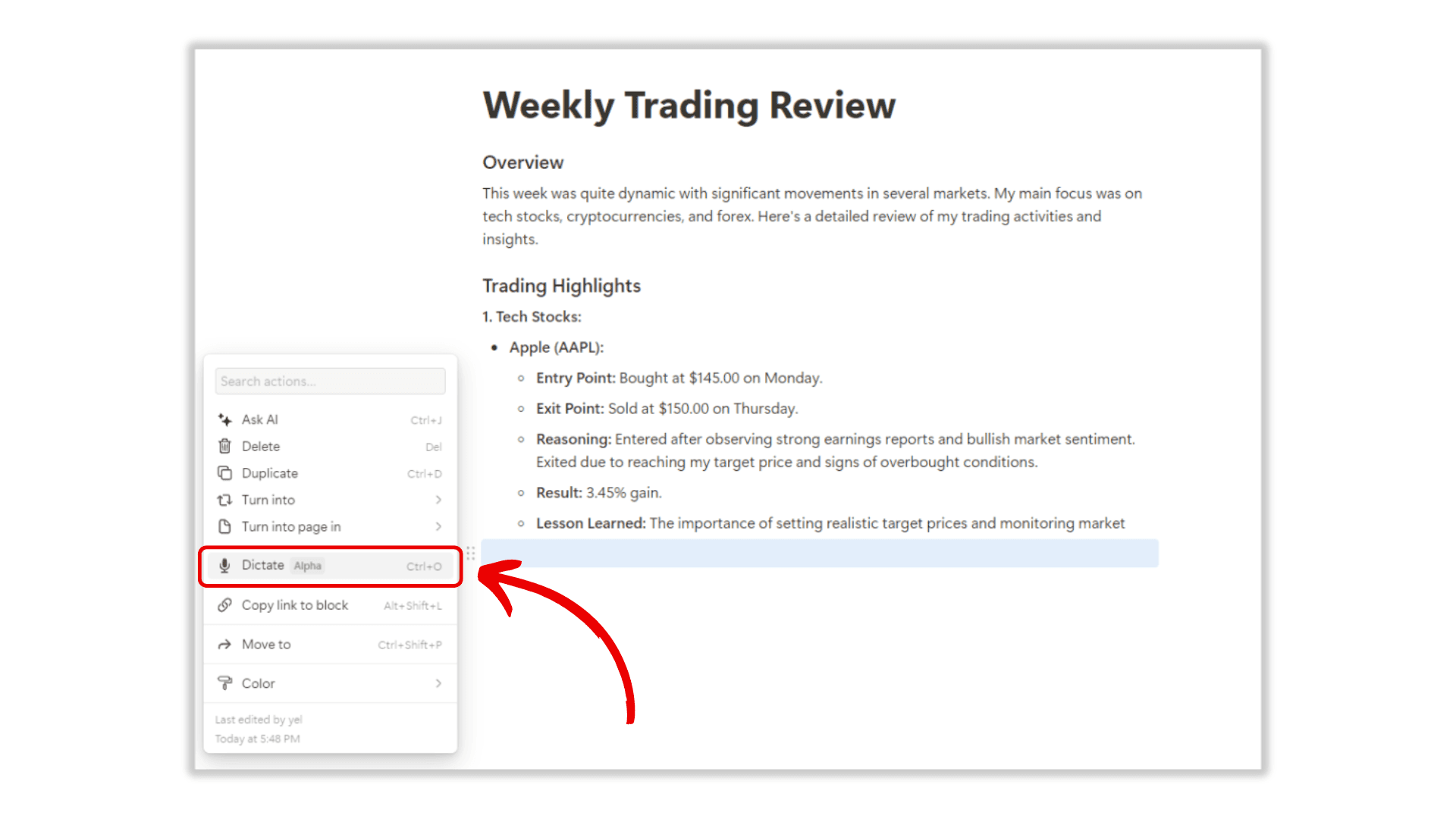 Revolutionize Your Trading Reviews with Notion's New Dictate Feature