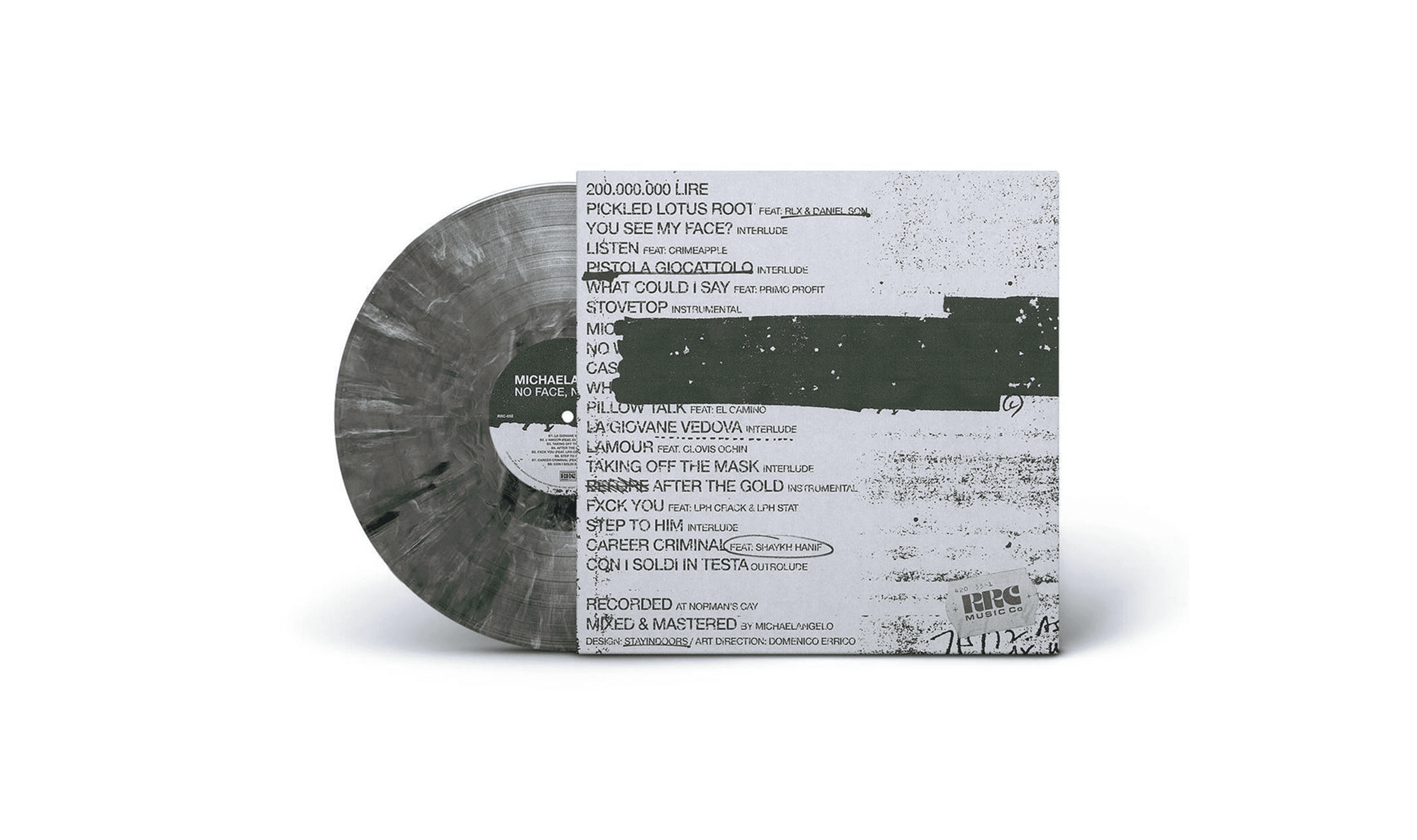 back view of the album with a grey vynil sticking out