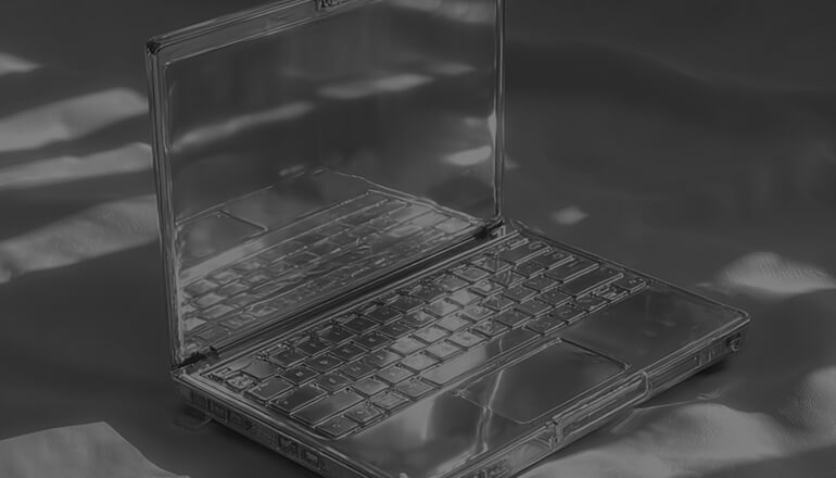 Floating orange laptop with clouds