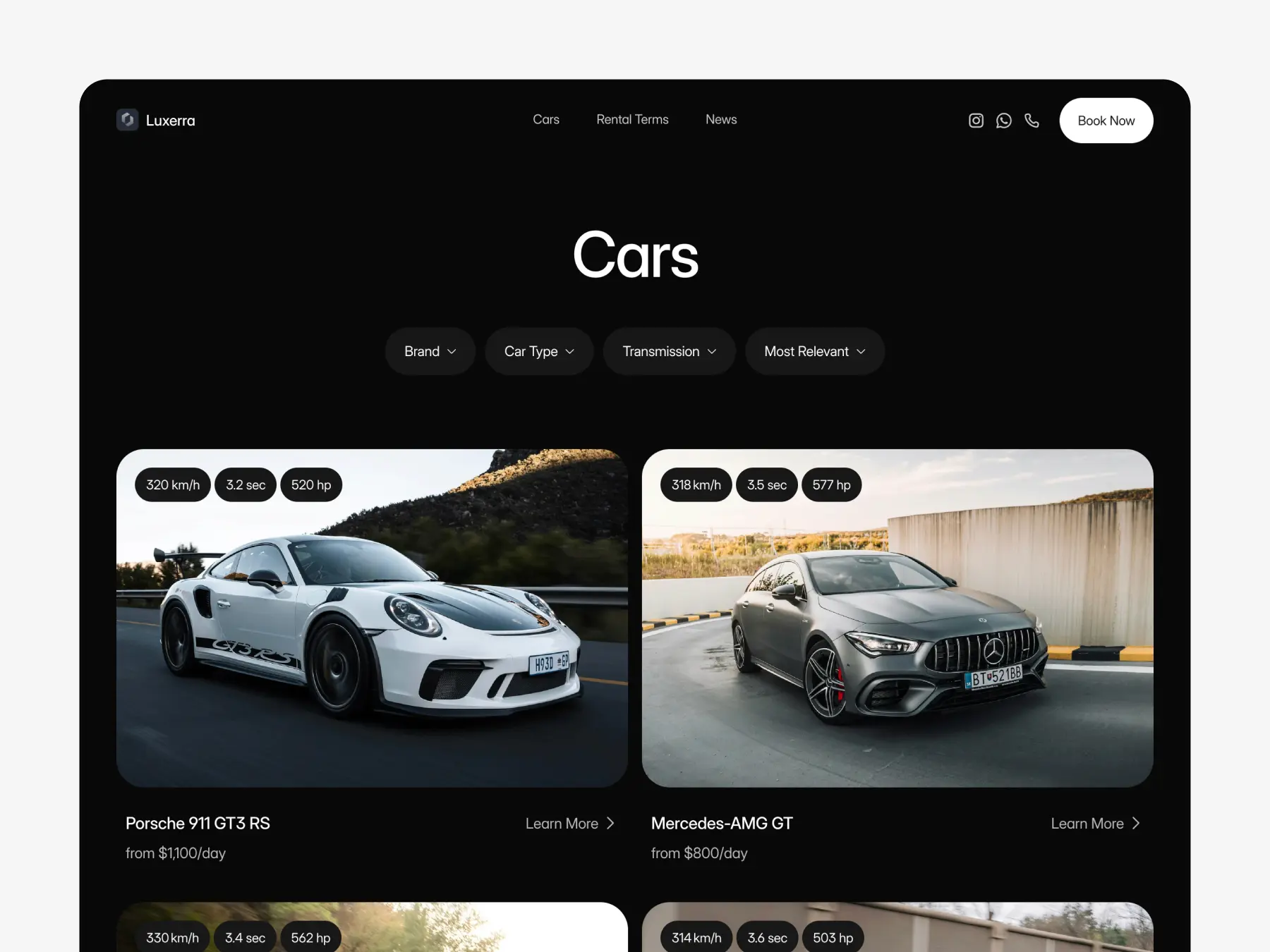 Car rental website template cars listing grid with vehicle details
