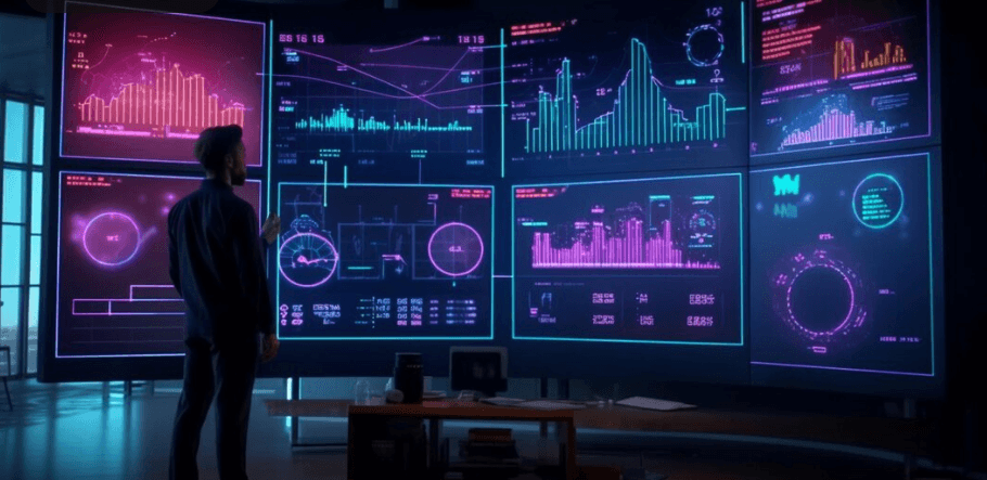 A futuristic robotic hand holding a smartphone with a UX interface icon glowing on the screen, overlooking a modern digital cityscape. The purple-blue palette represents Figzol’s brand colors, symbolizing innovation, user experience excellence, and next-gen app design in the Gulf region.