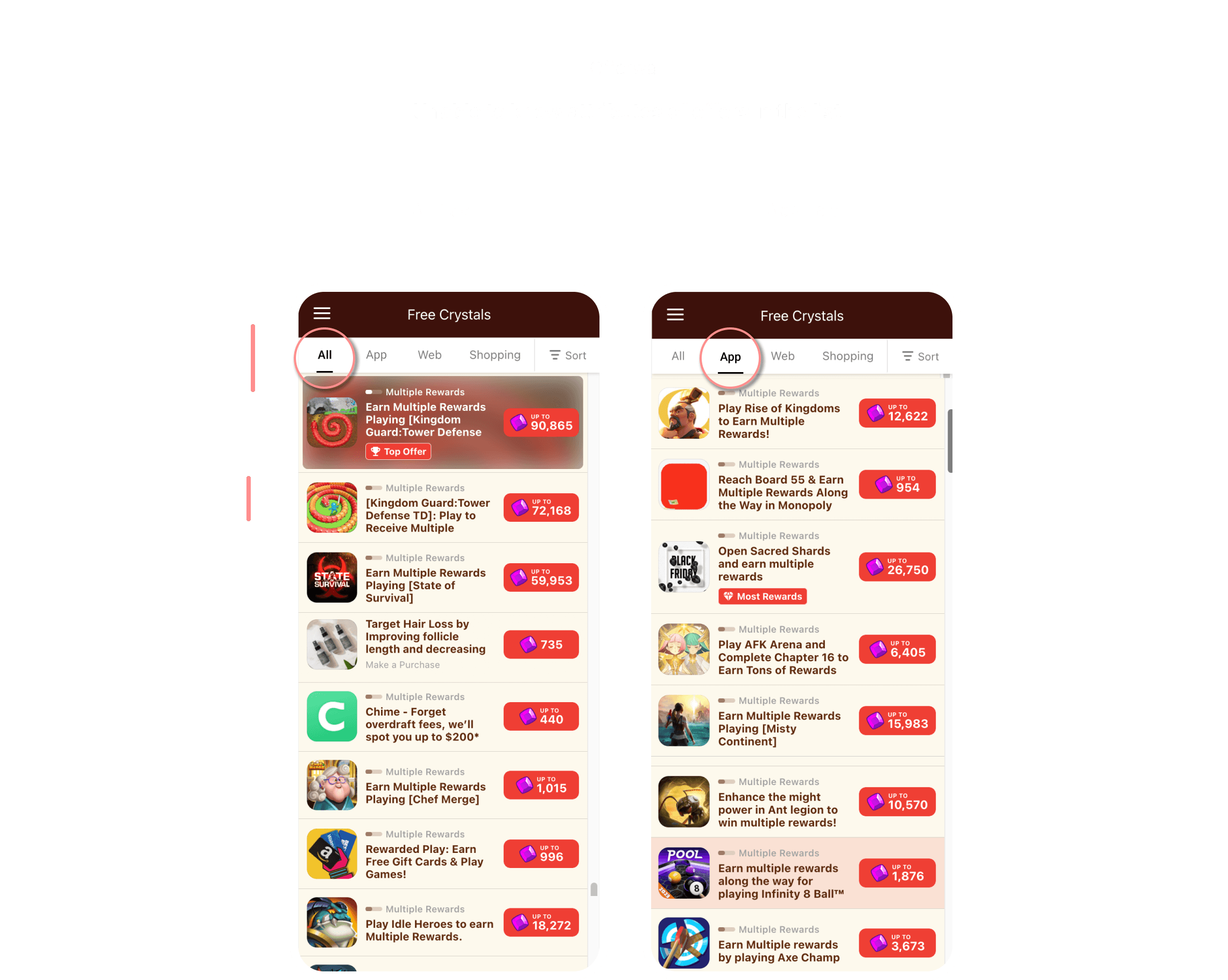 As-is problem — Unable to know attributes of offers in the list; All Tab vs App Tab comparison, and competitor analysis (Mistplay, AdJoe, JustPlay)