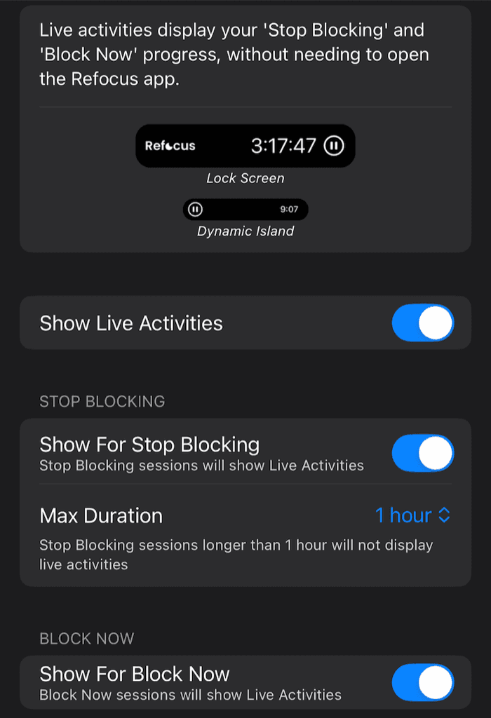 Refocus Live Activity