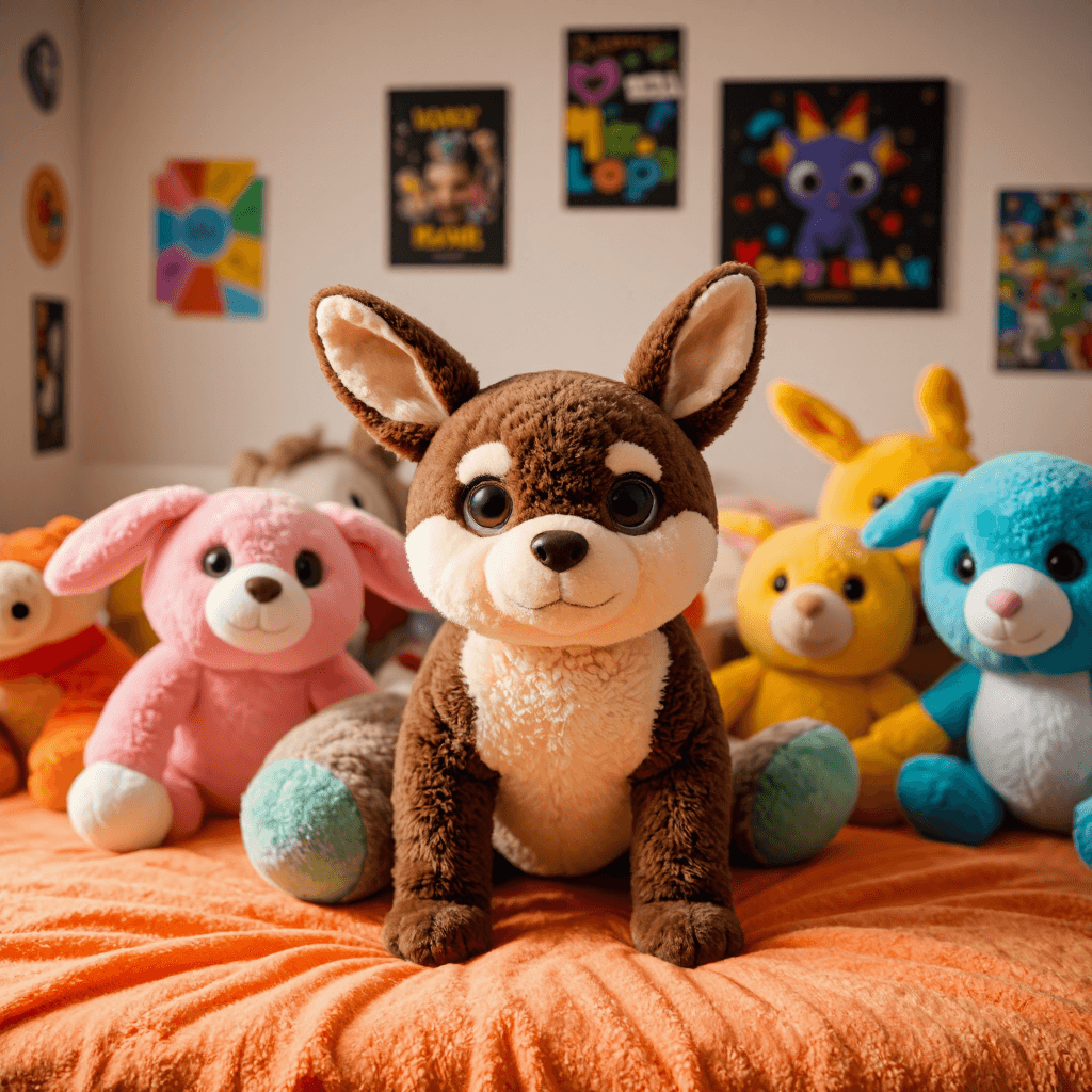 product photography of a plush toy of a cartoon character, designed for children and collectors