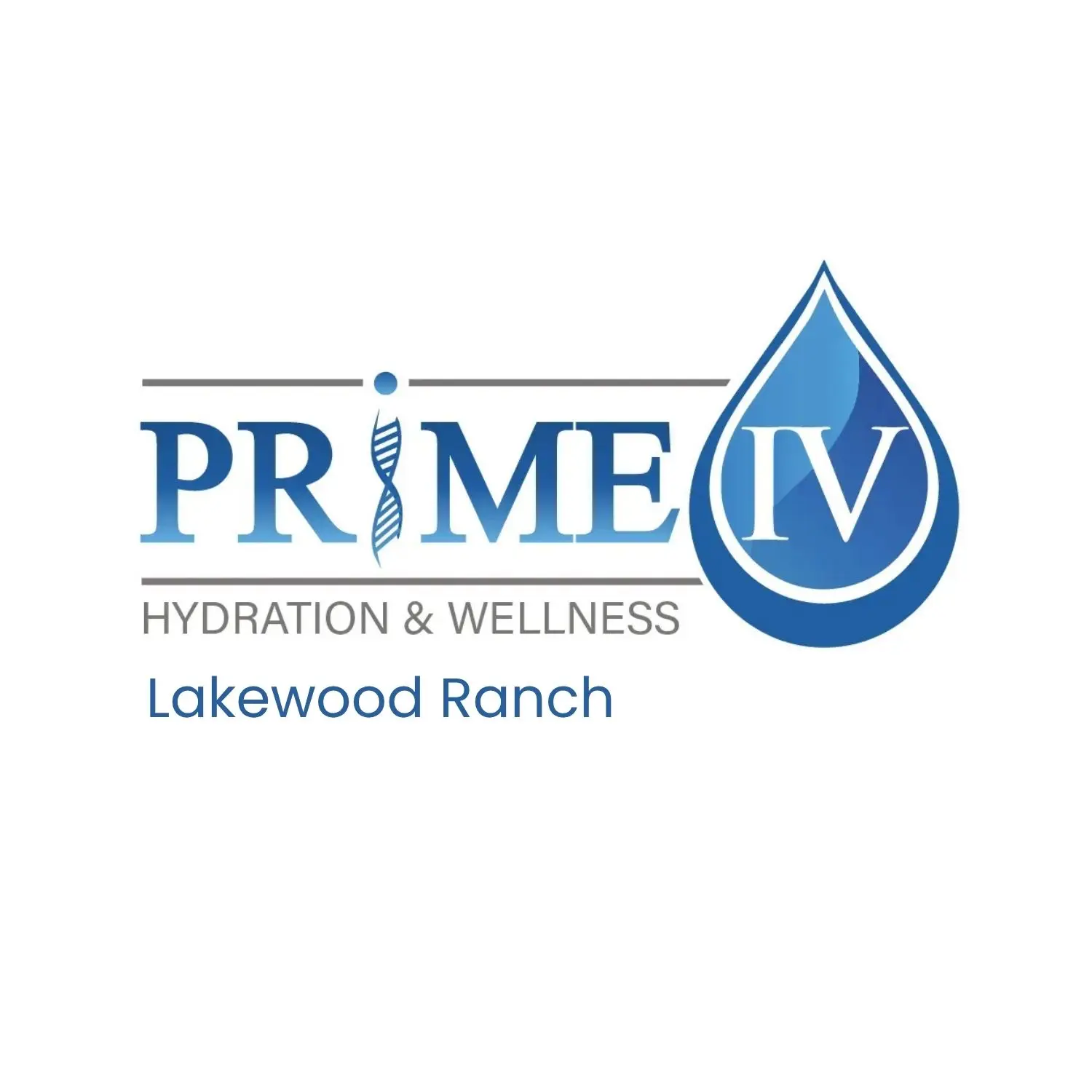 The image features the Prime IV Hydration & Wellness logo, showcasing a water droplet design integrated with the text, set against a clean white background. Lakewood Ranch, FL