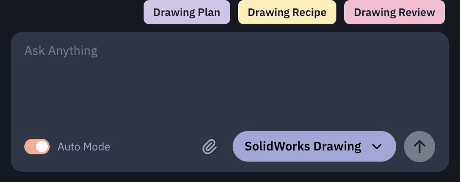 Type what you want and attach context with the clip — or launch a workflow from the buttons above.