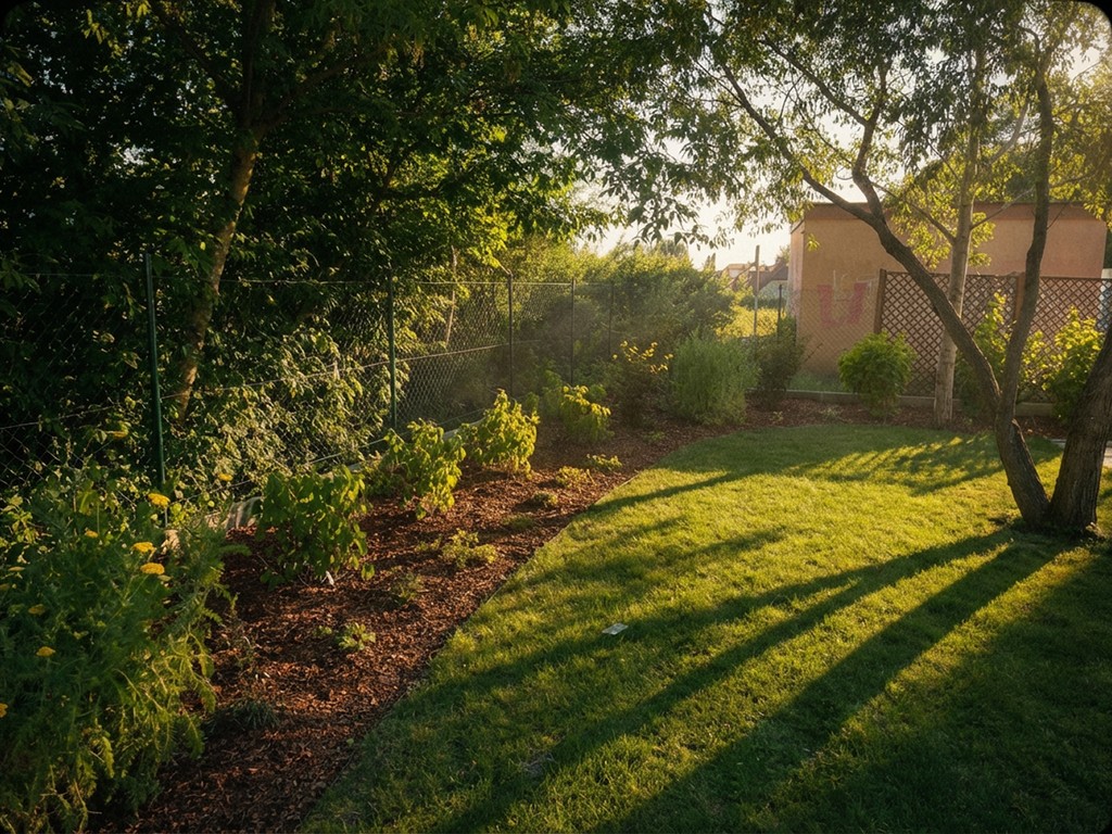 Zadbany ogród z sadzonkami