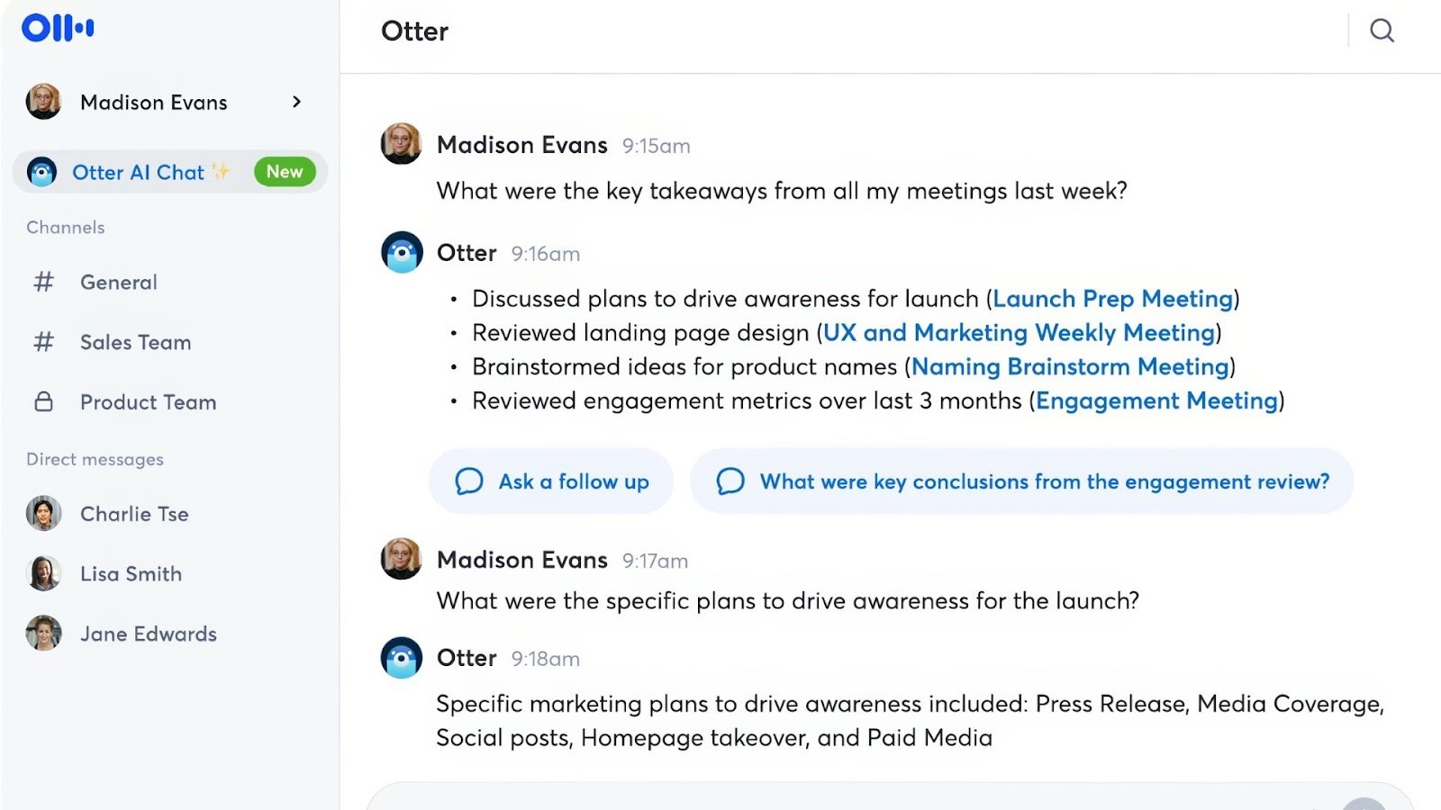 Otter's conversational AI meeting assistant