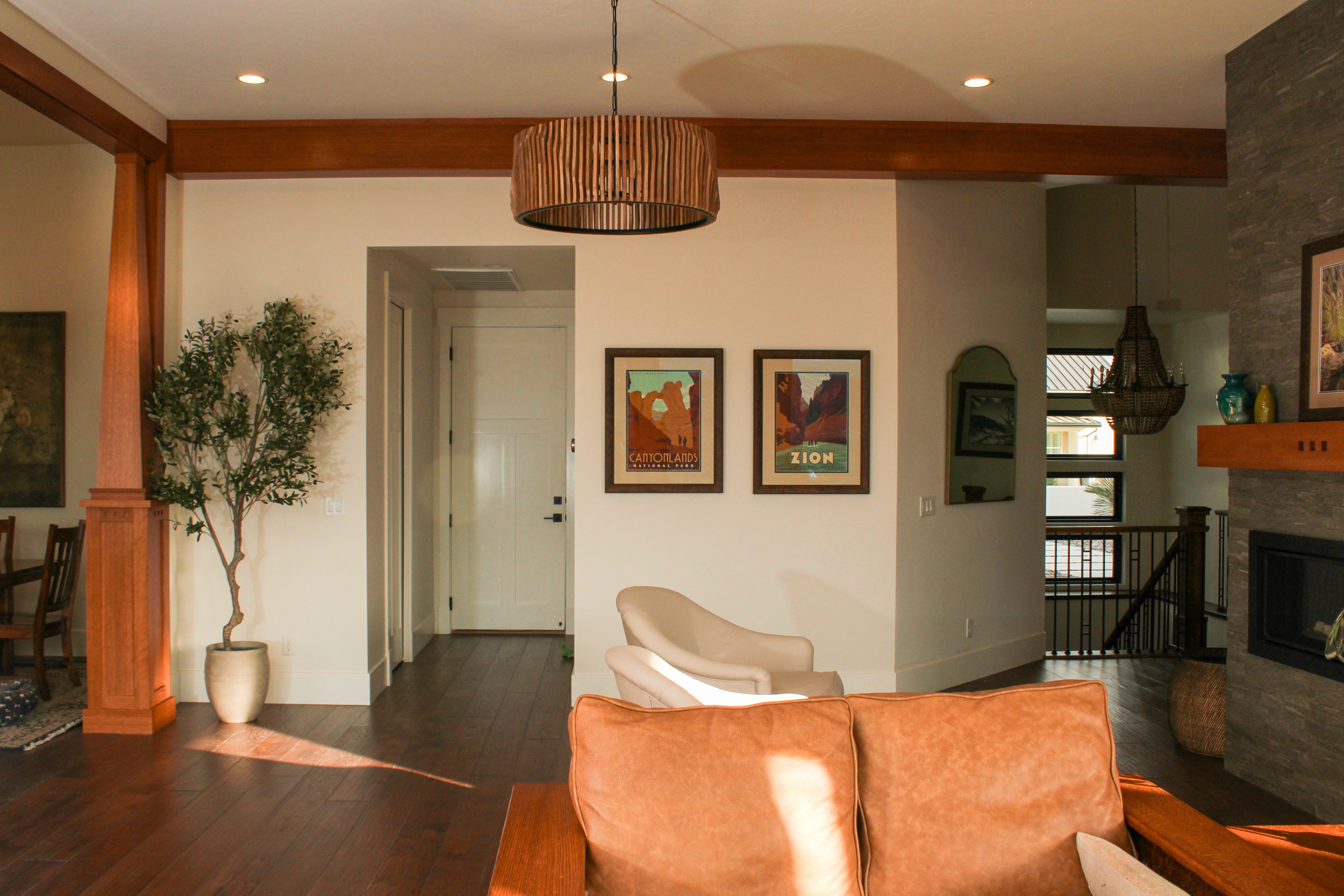 St. George Utah home living area showcasing retro woodwork and modern comfort