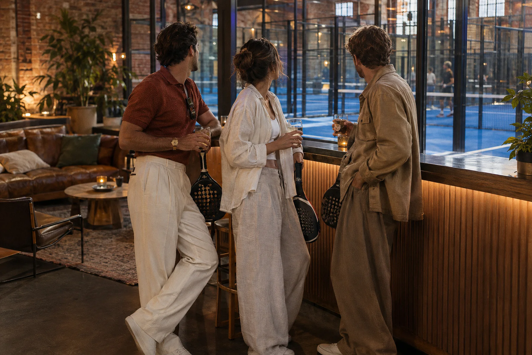 Founders chat at the court lounge bar