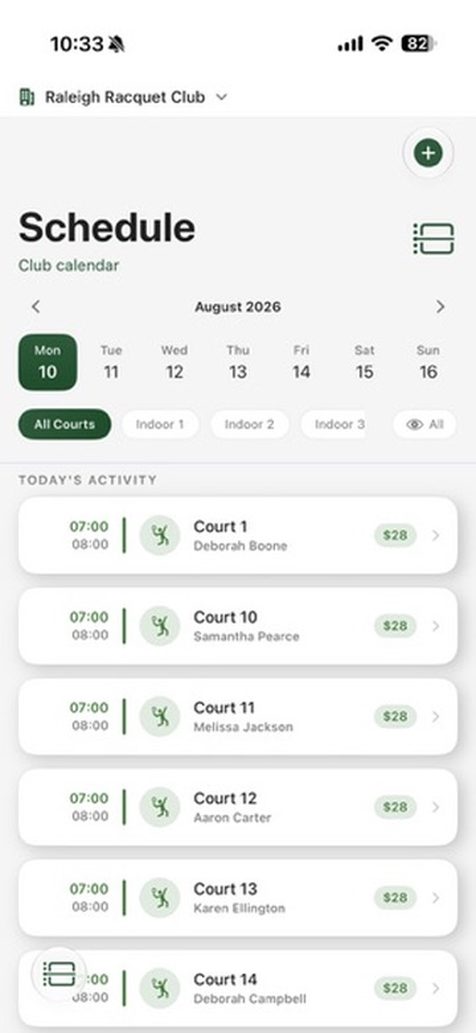Your club's day in the Schedule tab