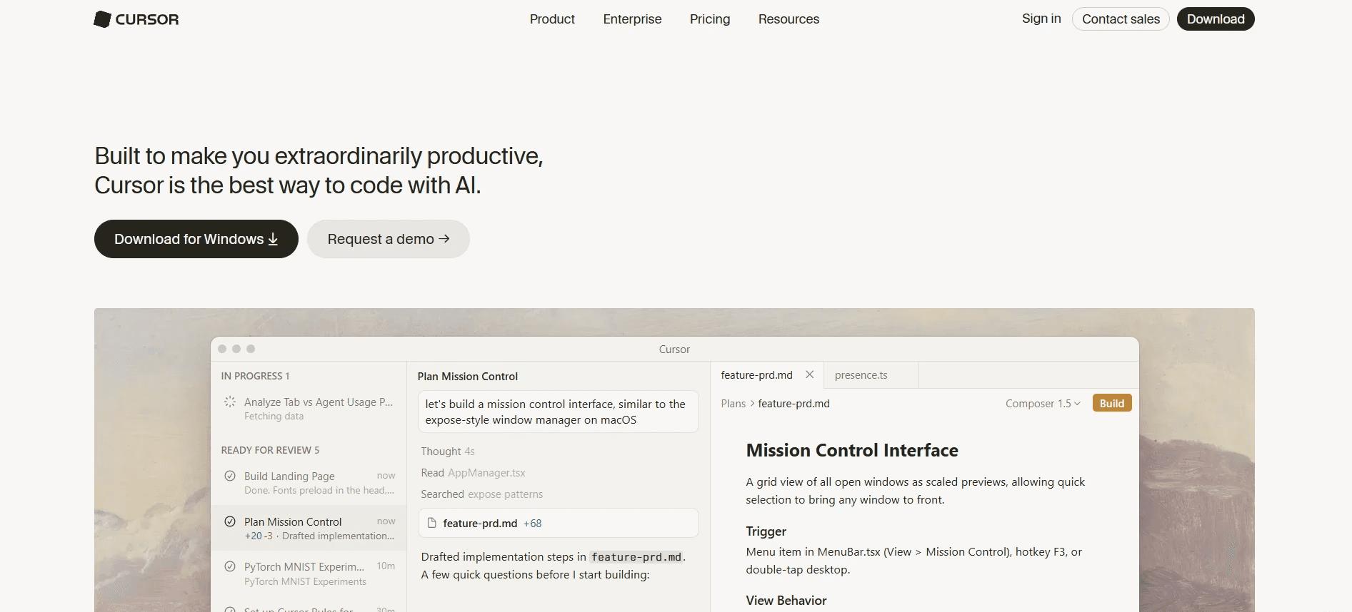 Cursor vibe coding tool website homepage