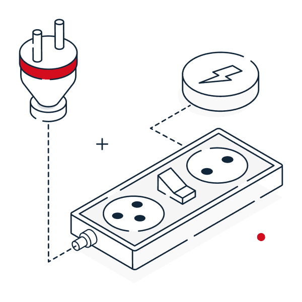 Icon showing electrical components and power connections